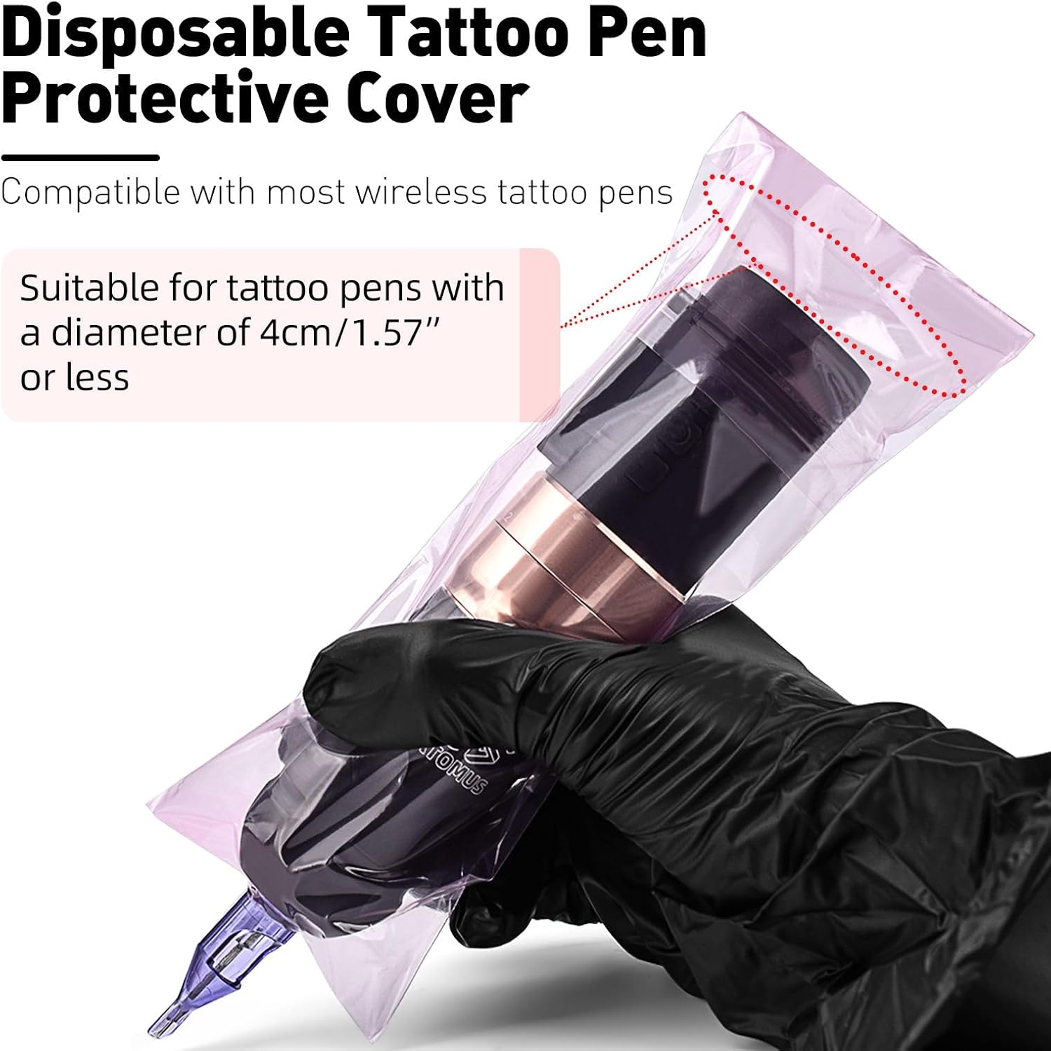 ATOMUS Tattoo Machine Covers with Self-Adhesive Strip 100Pcs 2.5&times;8.6 Inch Sealable Tattoo Pen Covers Bags Sleeves for Cartridge Pen Tattoo Machine Tattoo Supplies & Accessories (Pink) - Pink image number 3
