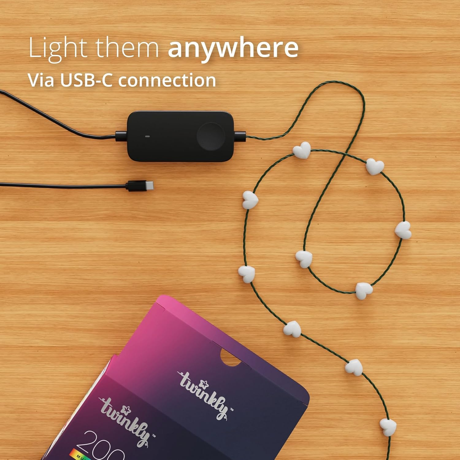 Twinkly Strings AUB-C &ndash; 100 Heart-Shaped RGB Leds, Clear Wire, AUB-C image number 6