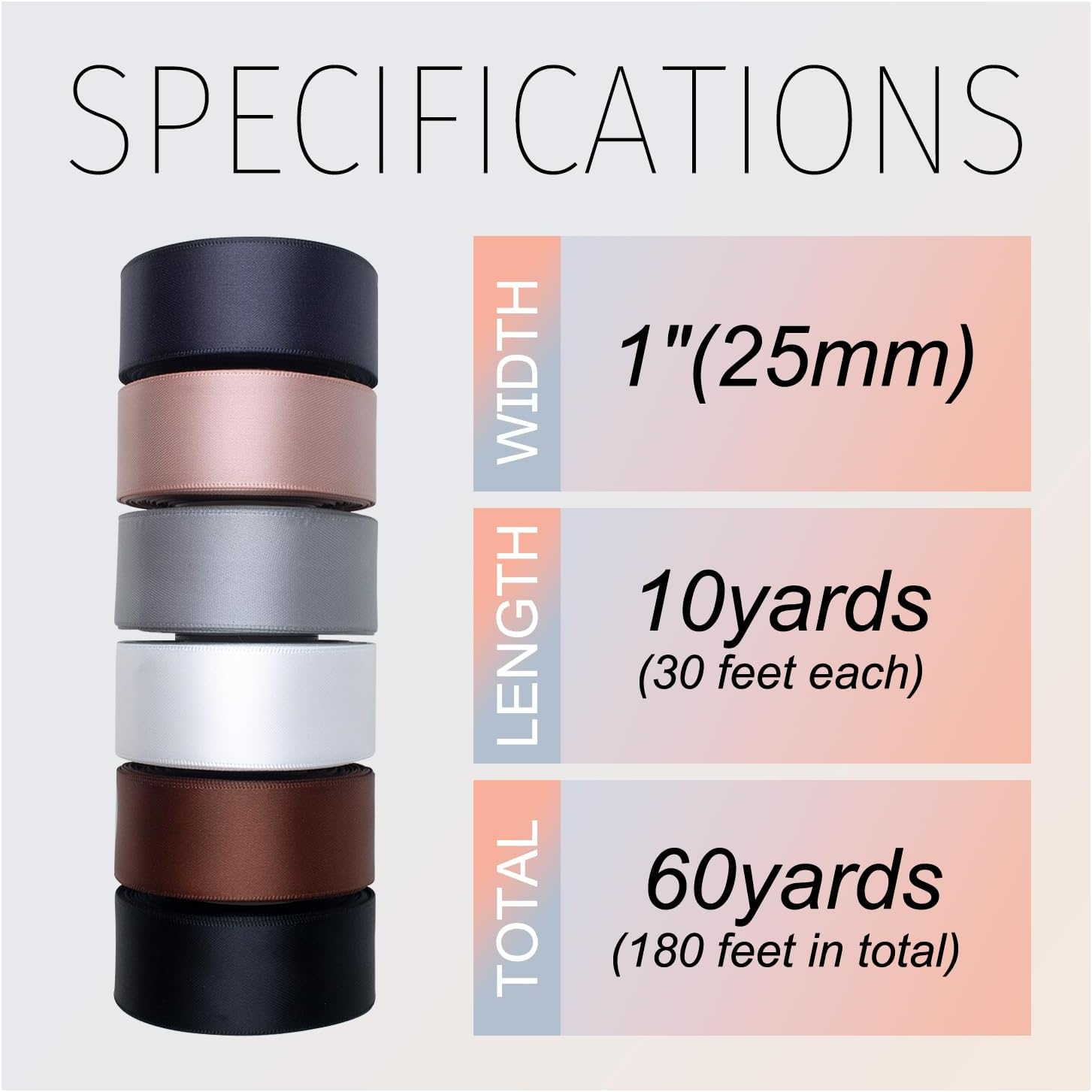 Black and White Satin Ribbon 1 Inch Wide Assorted Solid Color Double Faced Satin Ribbon for Wedding Flower Bouquet Wrapping Gift Wrapping Hair Bows Crafts image number 5