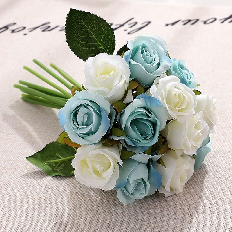 12 Heads Silk Rose Artificial Flowers Fake Bouquet Buch Home Wedding Party Decor, Real-Touch Fabric and Plastic, 25Cm Length - Modena image number 7