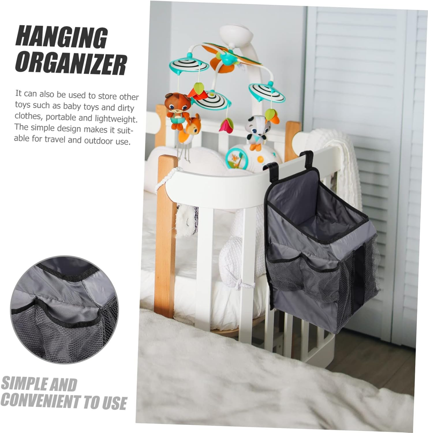 Crib Storage Bag Hanging Organizer for Nursery Storage Organization Products for Napkin and Milk Bottle Diapers Pouch image number 3