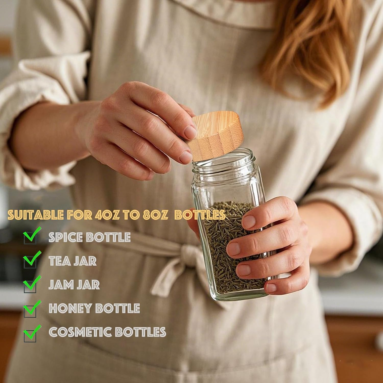 Zepkouel 25 Pcs Spice Jars Bamboo Lids Replacement,Fits 4 Oz and 8 Oz Glass Spice Jar,For Square and round Plastics Spice Jars,Jar Not Included image number 3