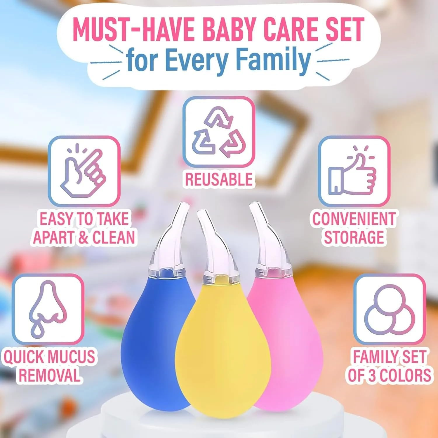 3 Pack Baby Nasal Aspirator and Nose Sucker Set &ndash; High-Quality Rubber Manual Mucus Suction Bulb, Soft Reusable Design for Infant and Toddler Travel, Portable Baby Nose Cleaner by Unron