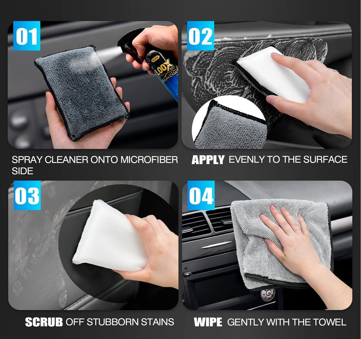 Wzenclave 2 PCS Car Interior Scrubbing Sponges Brush Cloth Cleaning Sponge Wipe Car Interior Cleaning Sponge Polyester Silk Brush Household Cleaning Sponges for Leather Car Seat Couch Cleaning image number 2