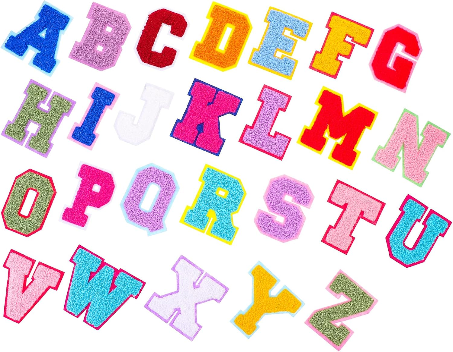 TEHAUX 52Pcs Iron on Letters - Chenille Letter Patches - A-Z Letters Repair Patches Colorful Alphabet Iron on Patches - Fabric Sew on Repair Embroidered Patches for Clothes Hats Backpacks Jeans image number 4