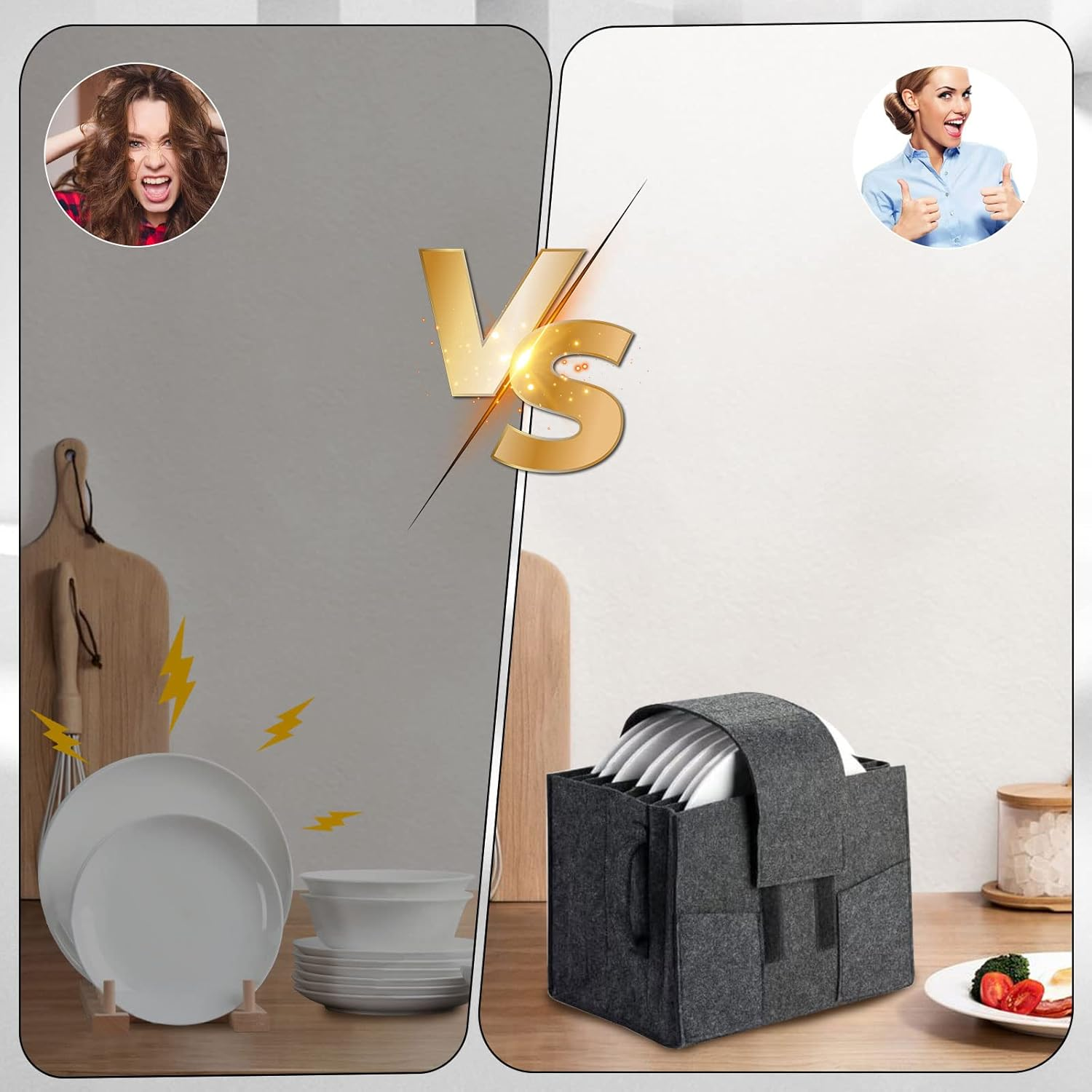 Qivine Caravan Plate Holder - Motorhome Kitchen Cupboard Storage for 8 Plates, Camping Dinnerware Storage, Felt Storage Solutions for Campervan, Boat image number 3