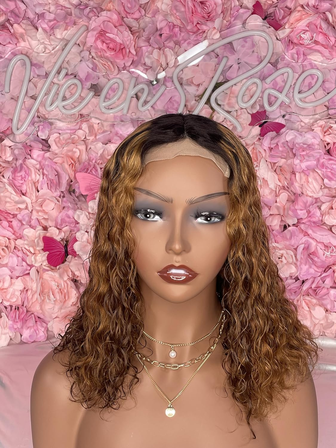 4X4 Hd Lace Black/Blond Human Hair Wig, Lace Front Wig Lace Closure Wig Ombre Human Hair Wigs 4X4 Wig 14 Inch 180% Density image number 1