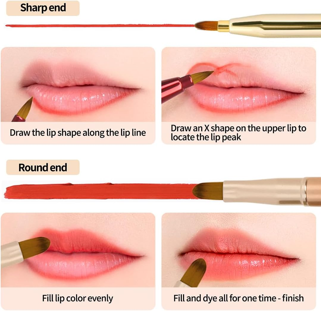 3 Pack Retractable Double-Ended Lip Brush, Lipstick Liner Brush, Lip Gloss Applicator, Soft Synthetic Bristles, Gold, Silver, Rose Gold image number 5