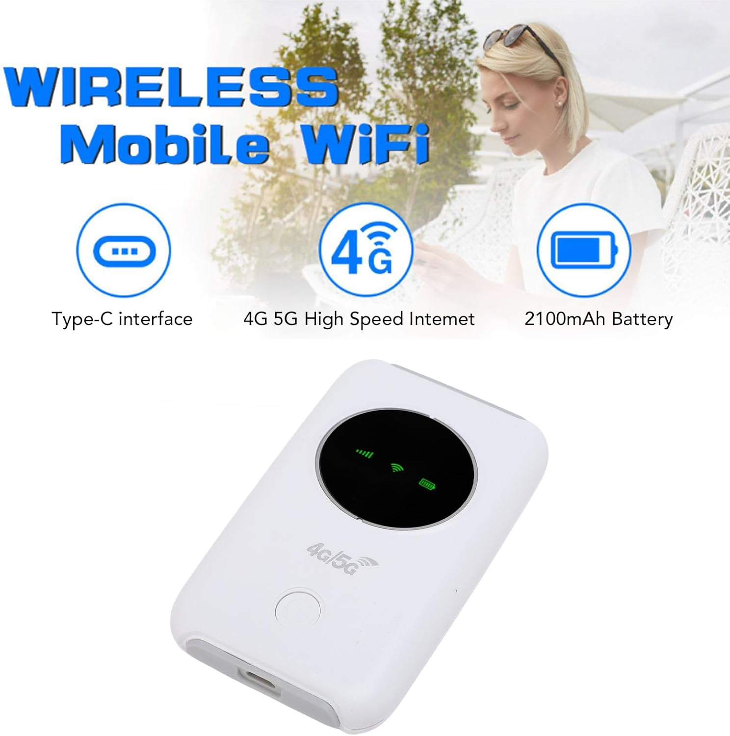 4G 5G LTE Wifi Mobile Hotspot, 300Mbps Portable Travel Wifi Router with SIM Card Slot, for Travel, Business, Camping, RV, Built-In 3200Mah Battery image number 6