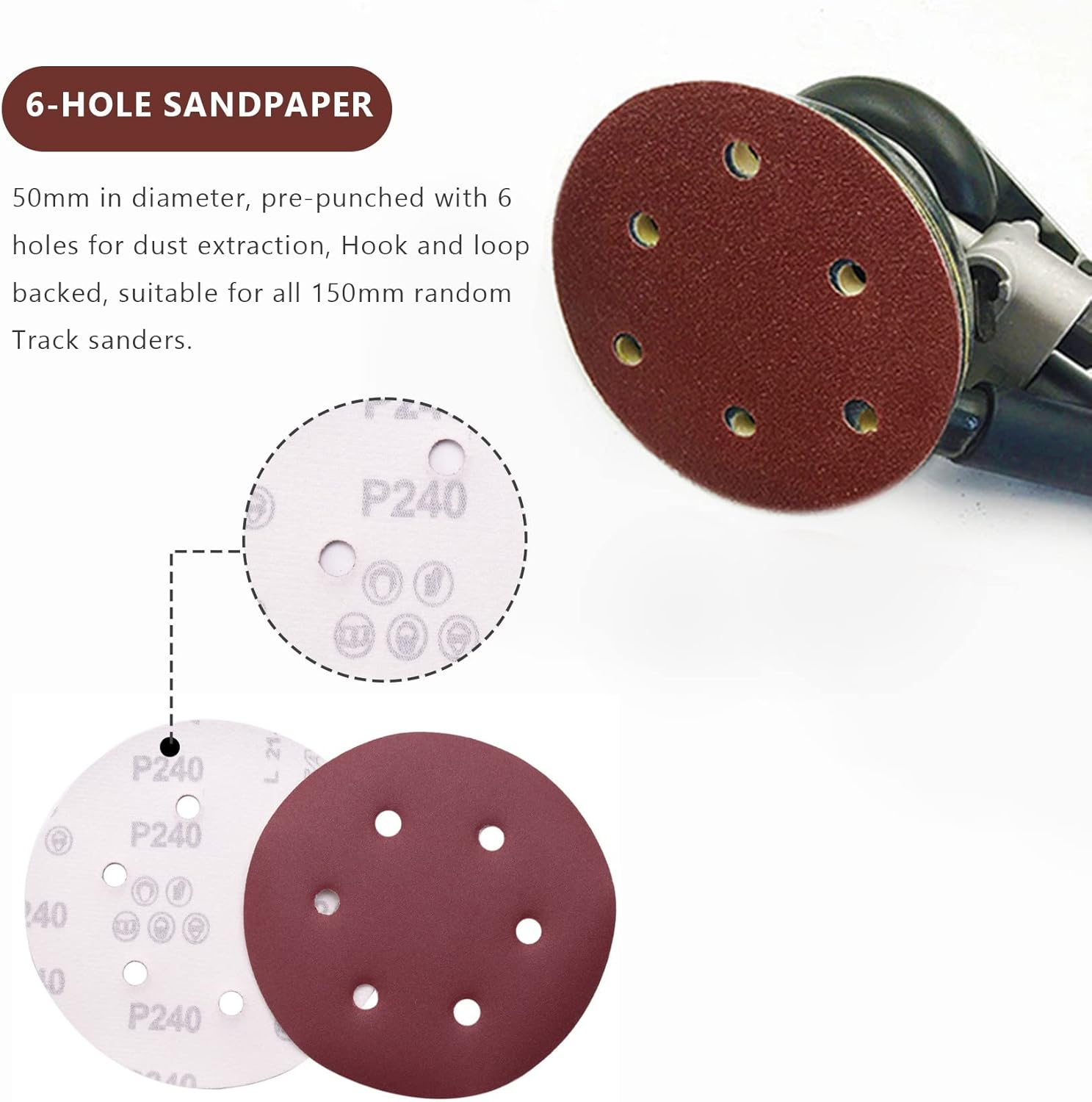 Haskoss 150Mm Sanding Disc, 6 Inch Hook and Loop Sanding Pads, 100 Pcs Sandpaper Set Assorted Grits for Random Orbital Sander image number 6