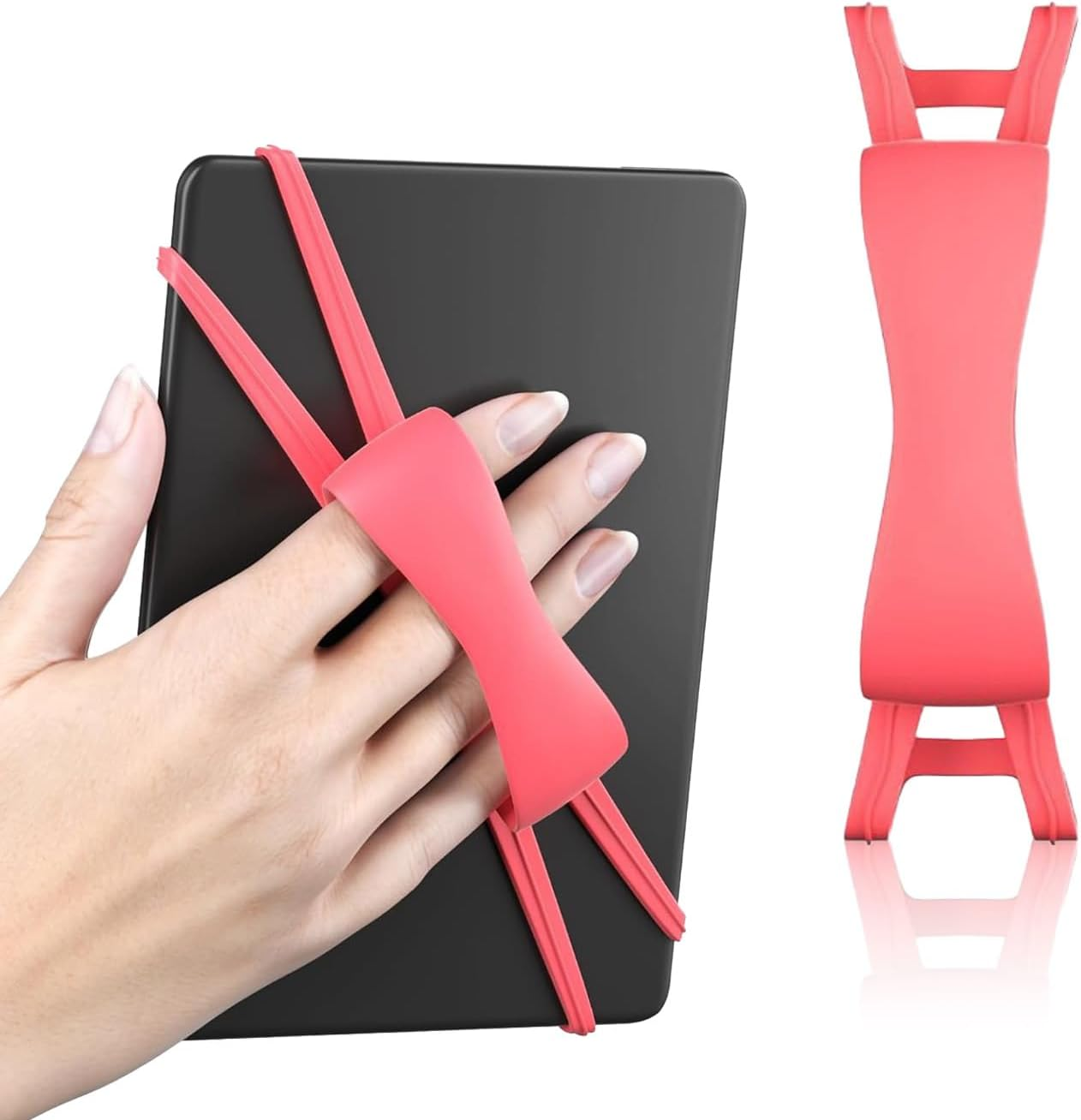 Zakora Ergonomic Hand Strap for Kindle & Tablets (4.7-8") - Universal Finger Grip Holder for Paperwhite/Oasis/Kobo/Phone - Reading Comfort for Bed/Commute/Travel (Pink)