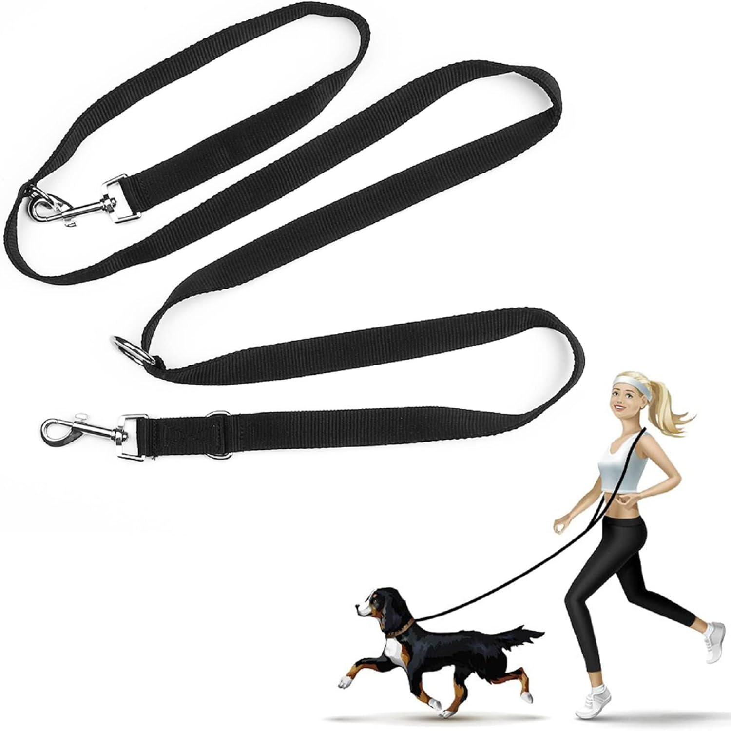 Dog Training Double Ended Leads : 2M Hands Free Adjustable Pet Training Leash for Running Walking - Retractable Multifunctional Strong Nylon Puppy Lead Rope for Small Medium Dogs image number 2