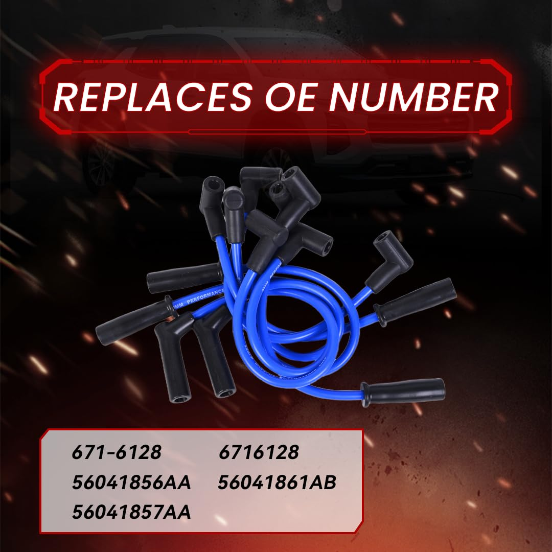 RLP Silicone Spark Plug Wires Set Blue 8.0Mm Compatible with Jeep 91-99 Cherokee 91-92 Comanche 93-98 Grand Cherokee 91-99 Wrangler L6 4.0L Replace 56041856AA - Pack of 7 - Red image number 4