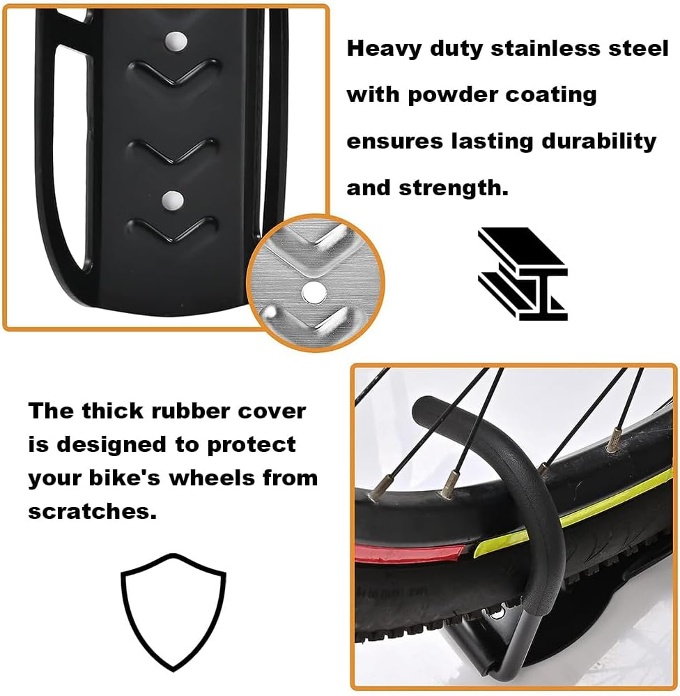 4-Pack Bike Rack, Garage Wall Mount Bike Hanger Storage System, Vertical Bike Hook for Indoor Shed, Easily Hang and Detach, Holds up to 30Kg image number 4