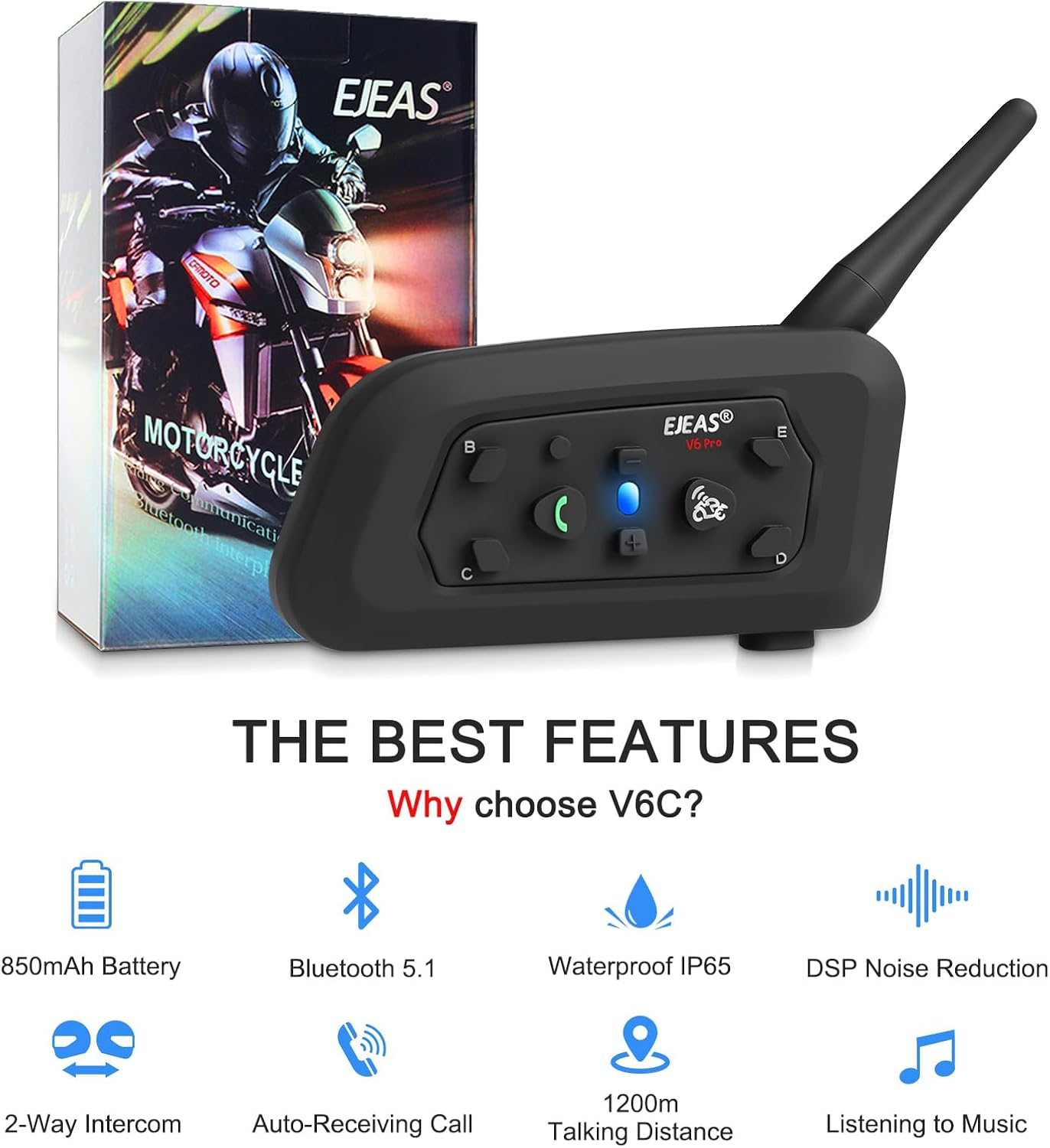 EJEAS 2 Sets V6C Group Referee Bluetooth Intercom Kit Wireless Communication System for Football Soccer Hockey Rugby Sport (Pack of 2) image number 6