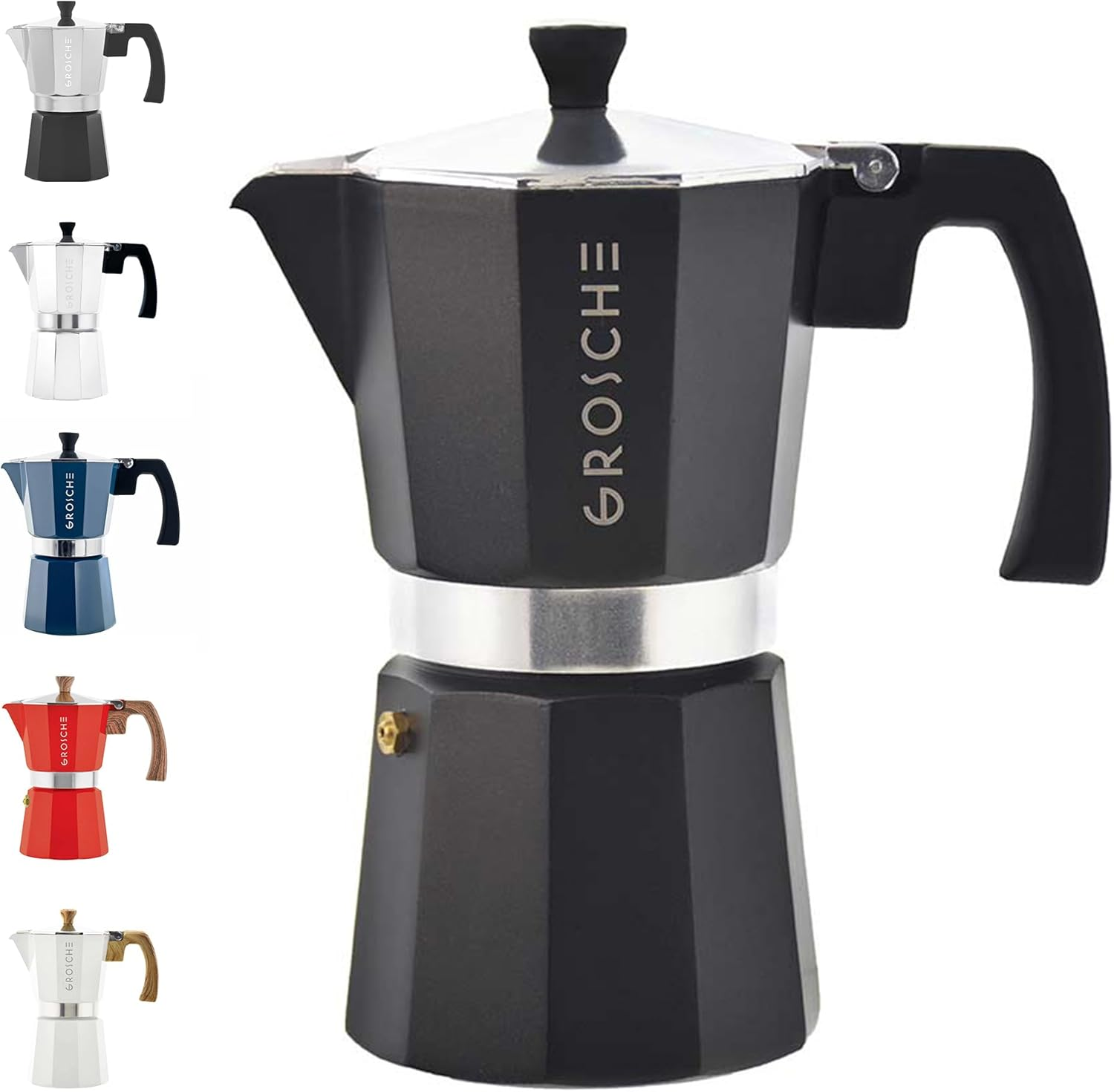 GROSCHE Milano Stovetop Espresso Maker Moka Pot 6 Cup - 9.3 Oz, Black - Moka Expresso Coffee Maker Stove Top Coffee Maker Moka Italian Espresso Greca Coffee Maker Brewer Percolator image number 4