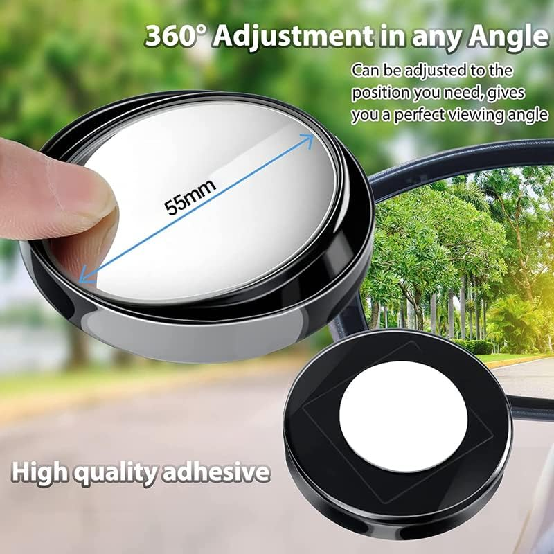 2X Blind Spot Car Mirror 360&deg; Wide Angle Adjustable Rear Side View Convex Black, Easy Stick-On Installation image number 5