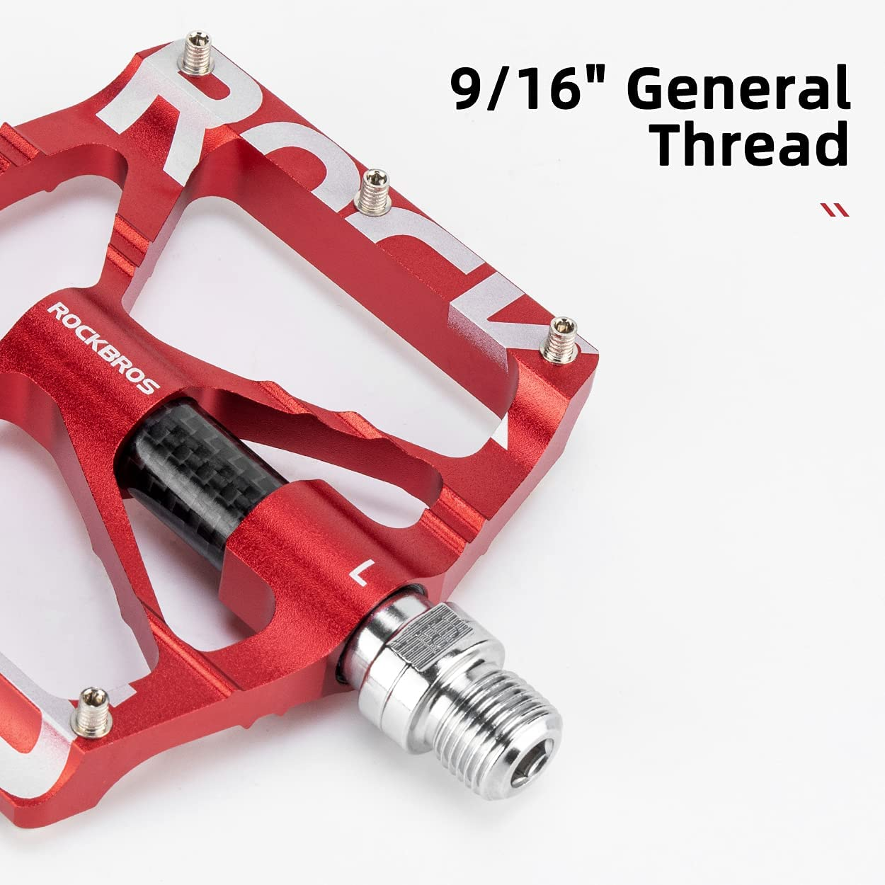 ROCKBROS Mountain Bike Pedals MTB Pedals CNC Non-Slip Lightweight Aluminum Alloy Bicycle Pedals Sealed Bearings Bicycle Platform Pedals 9/16" BMX Road Bike Pedal - Red image number 4