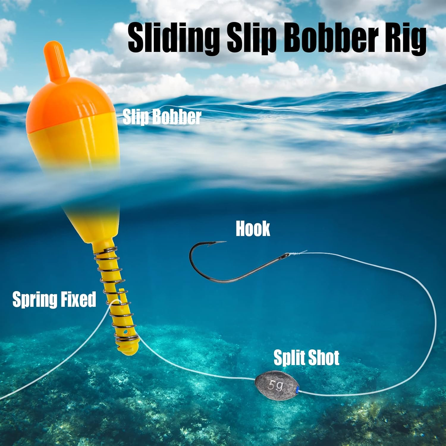 Gefischtter Fishing Bobbers and Floats Set - Foam Snap-On Float, Weighted Push Button Spring Oval Assortment - D-Weighted Fishing Floats 16Pcs image number 4