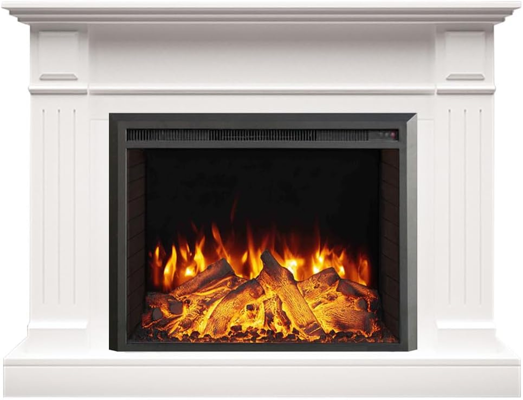 Modaliving Berwick Electric Fireplace Heater White Mantel Suite (Starlight Insert)