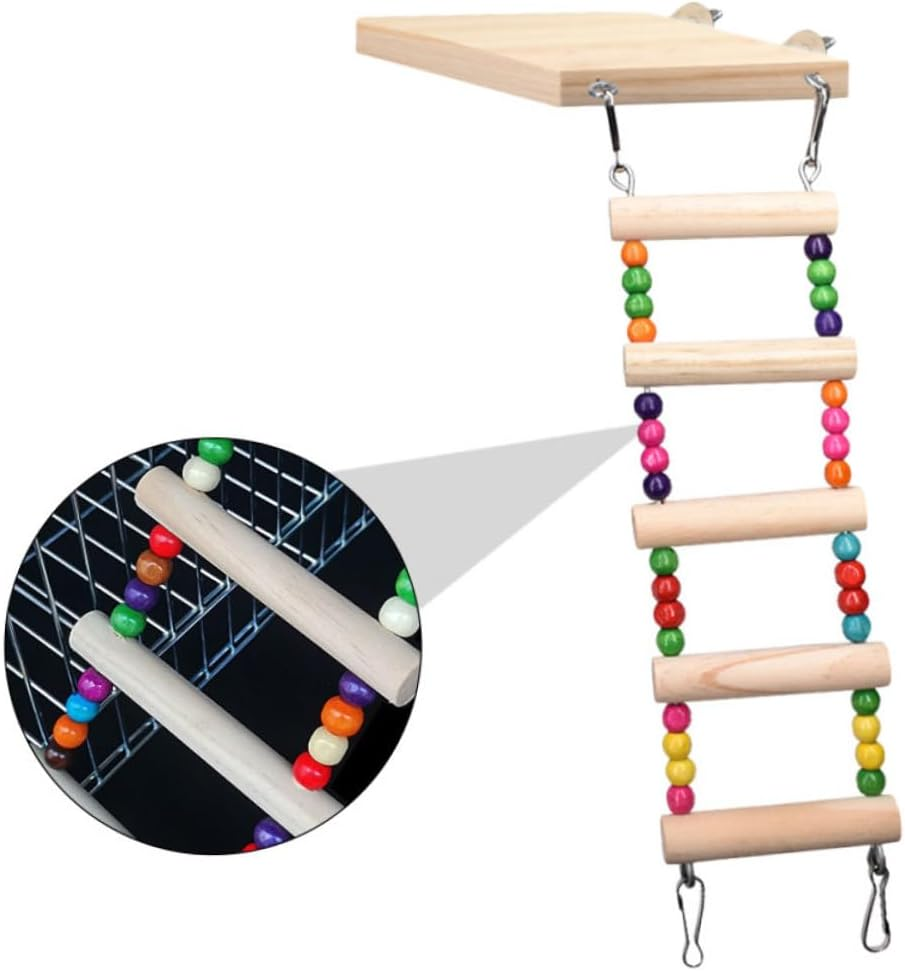 CLISPEED Parrot Standing Ladder Colored Wooden Climbing Swing for Birds Cockatiels Parakeets Lovebirds Training Playground Chewing Activity image number 4