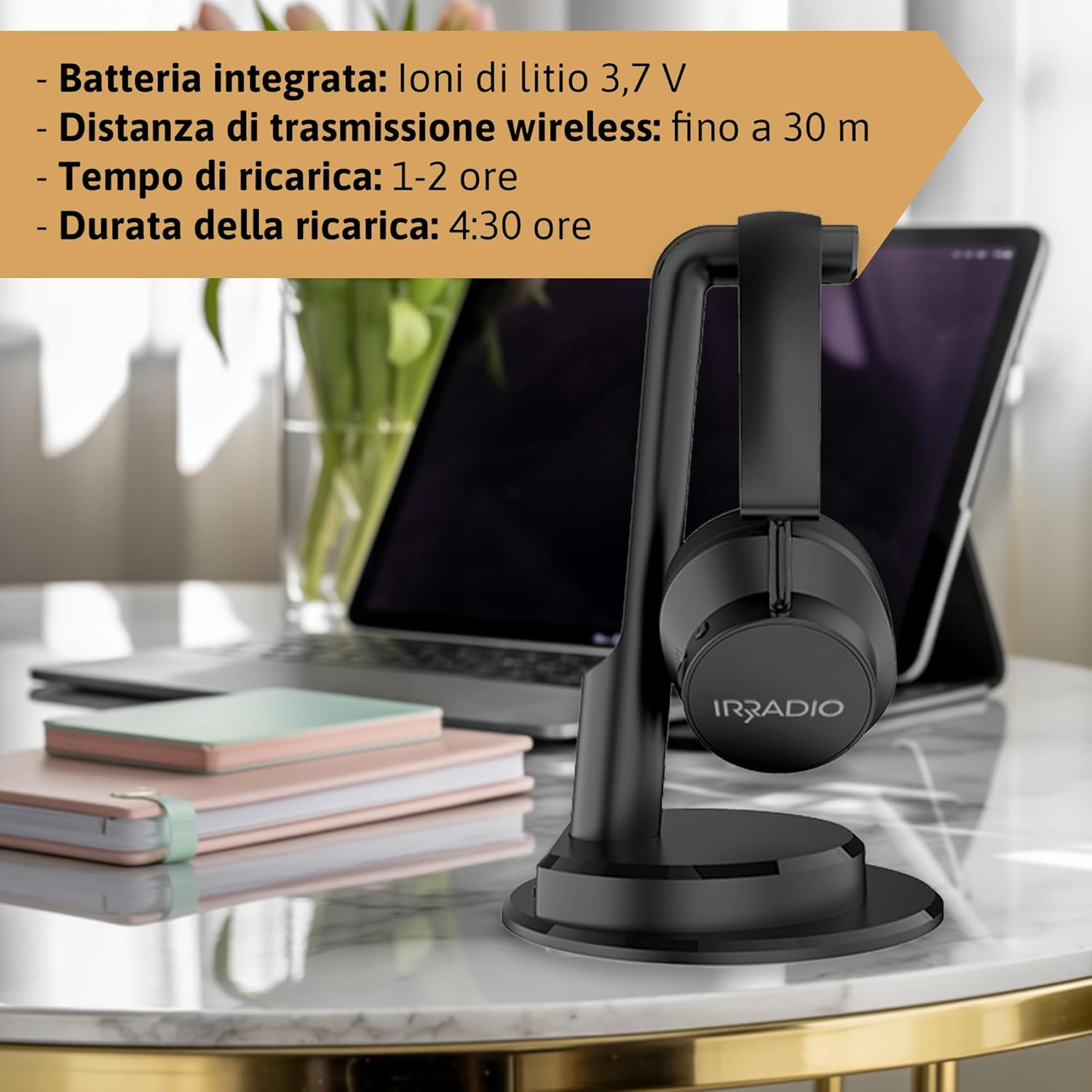 IRRADIO Ir-Sigma plus Wireless BT Headset for TV, Music and Gaming. Immersive Audio, Selective Equalizer, BT or Wired, Split Listening, Transmission Range up to 100 Feet image number 2