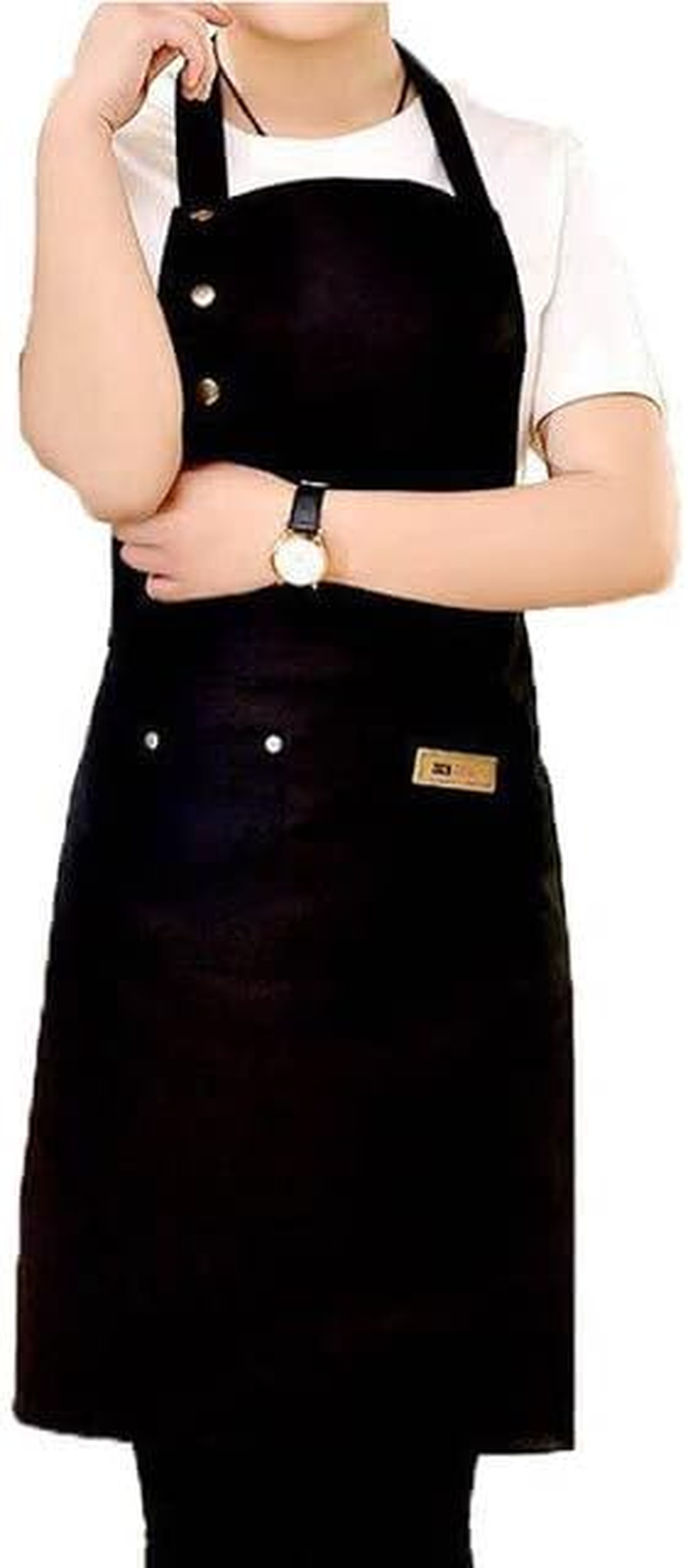 Apron for Men Women with Adjustable Straps and Large Pockets, Canvas Cotton Cooking Kitchen Chef Bib Aprons for Painting Pottery Ceramics Waterproof and Washable