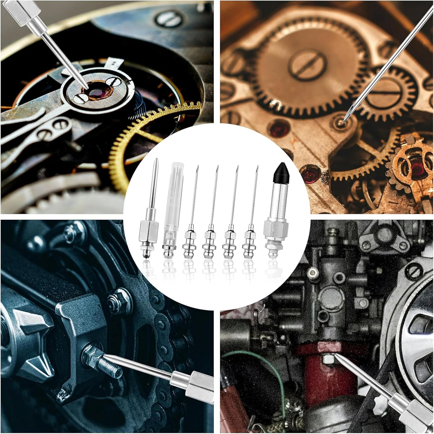 7Pcs Grease Needle Accessory Set - Includes 5 Grease Needle Nozzles, 1 Grease Needle Dispenser, and 1 Rubber Nipple Adapter - Perfect for Grease Dispensing and Injection Tool Gun Fitting image number 2
