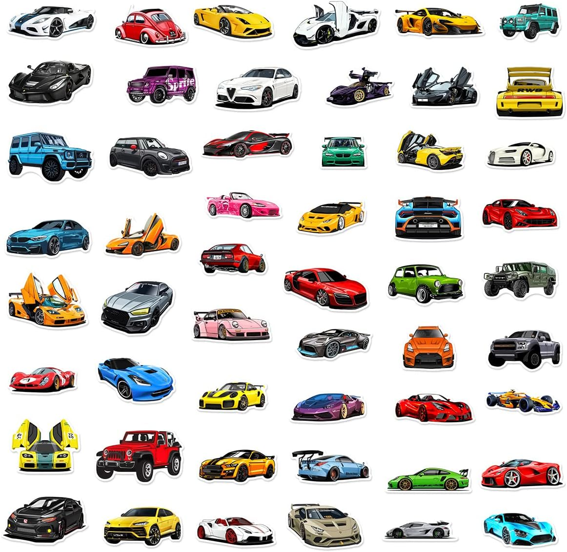 50 Pack Stickers for JDM Racing Car Water Bottle|Cool Sports Car Vinyl Waterproof Sticker for Laptop Skateboard Guitar Bike Phone Car Decals Gifts for Kids Teens Adults for Party Favors Supplies Decor image number 2