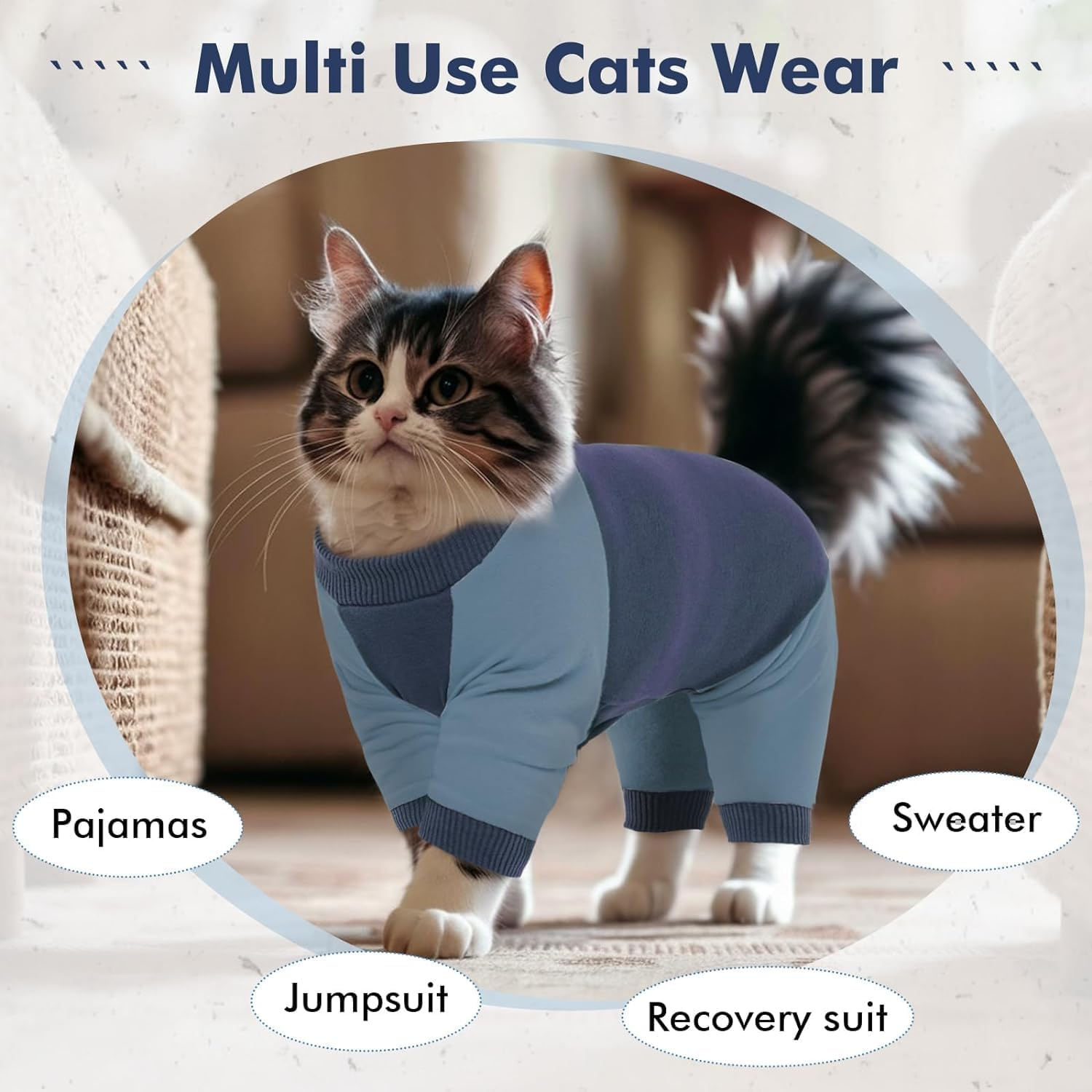 DENTRUN Cat Recovery Suit, Kitten Hair Sticky Onesie, Surgical Cone Alternative Shirts for Female Male Cat Recovery after Surgery, Cat Hair Spreading Prevent Clothes Pajama Apparel for Cats Only image number 4