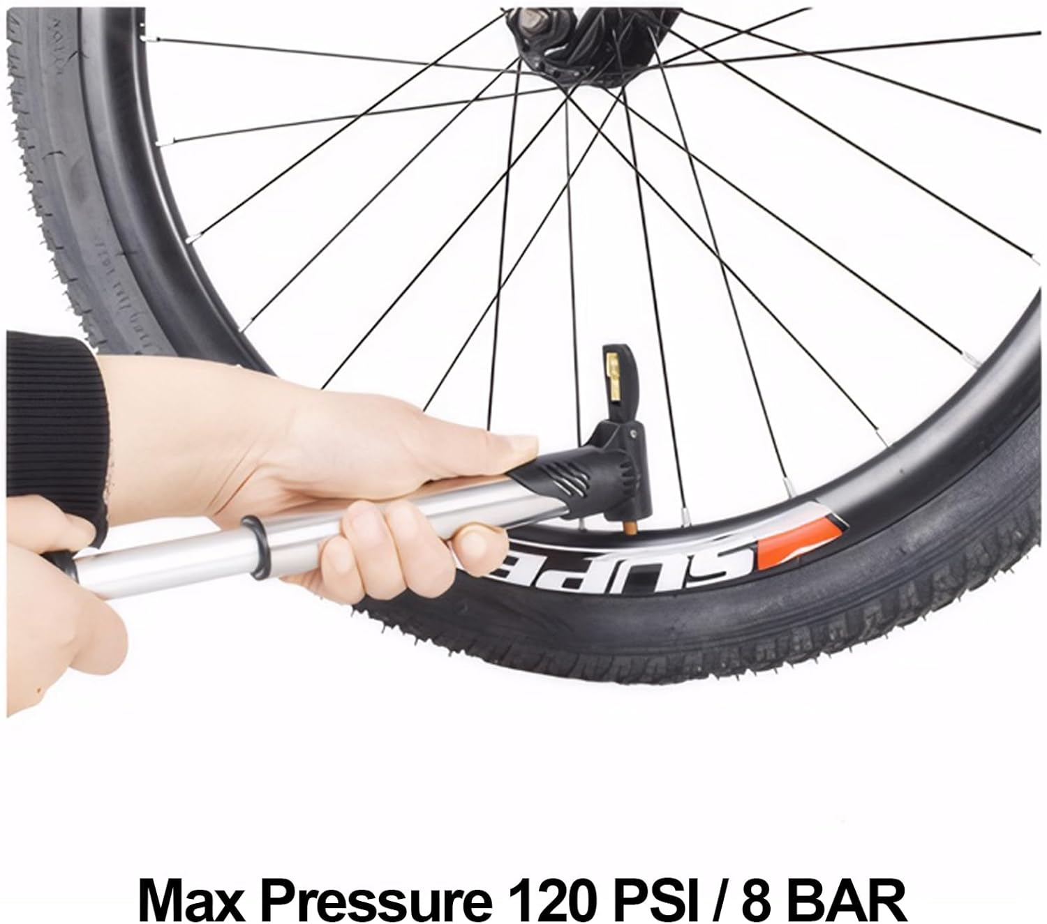 Mini Bicycle Pump, Mountain Bike Pump with Bicycle Frame Mount, Ball/Schrader/Presta Valve for Tyre Football Basketball Balloon, 120 PSI / 8 BAR Max Pressure Portable Lightweight image number 6