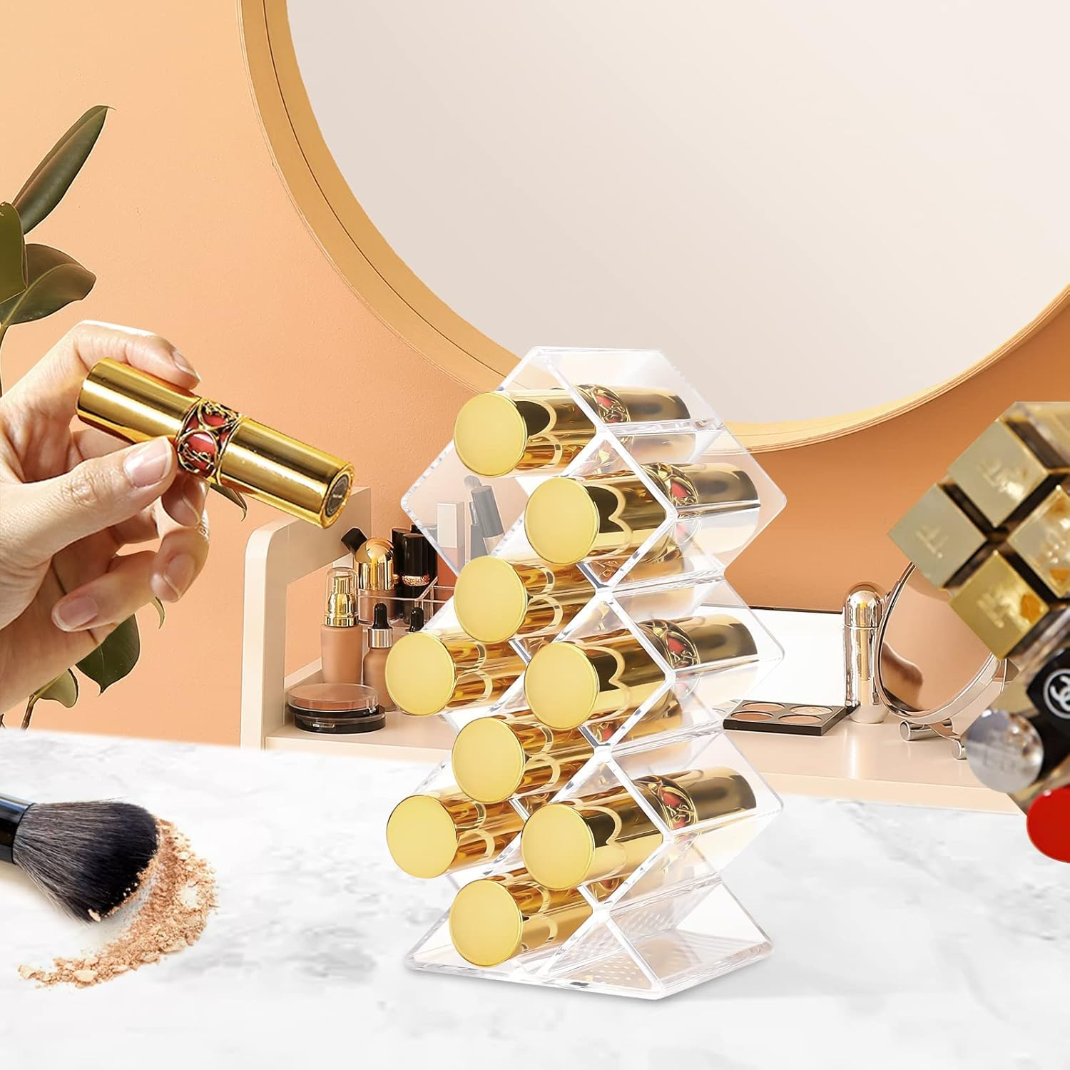 3 Pack Lolalet Lipstick Holder Organizer, 30 Spaces Acrylic Stackable Fish Shape Lipsticks Tower Lipgloss Display Stand, Clear Lip Gloss Organizers Storage Box -10 Slots