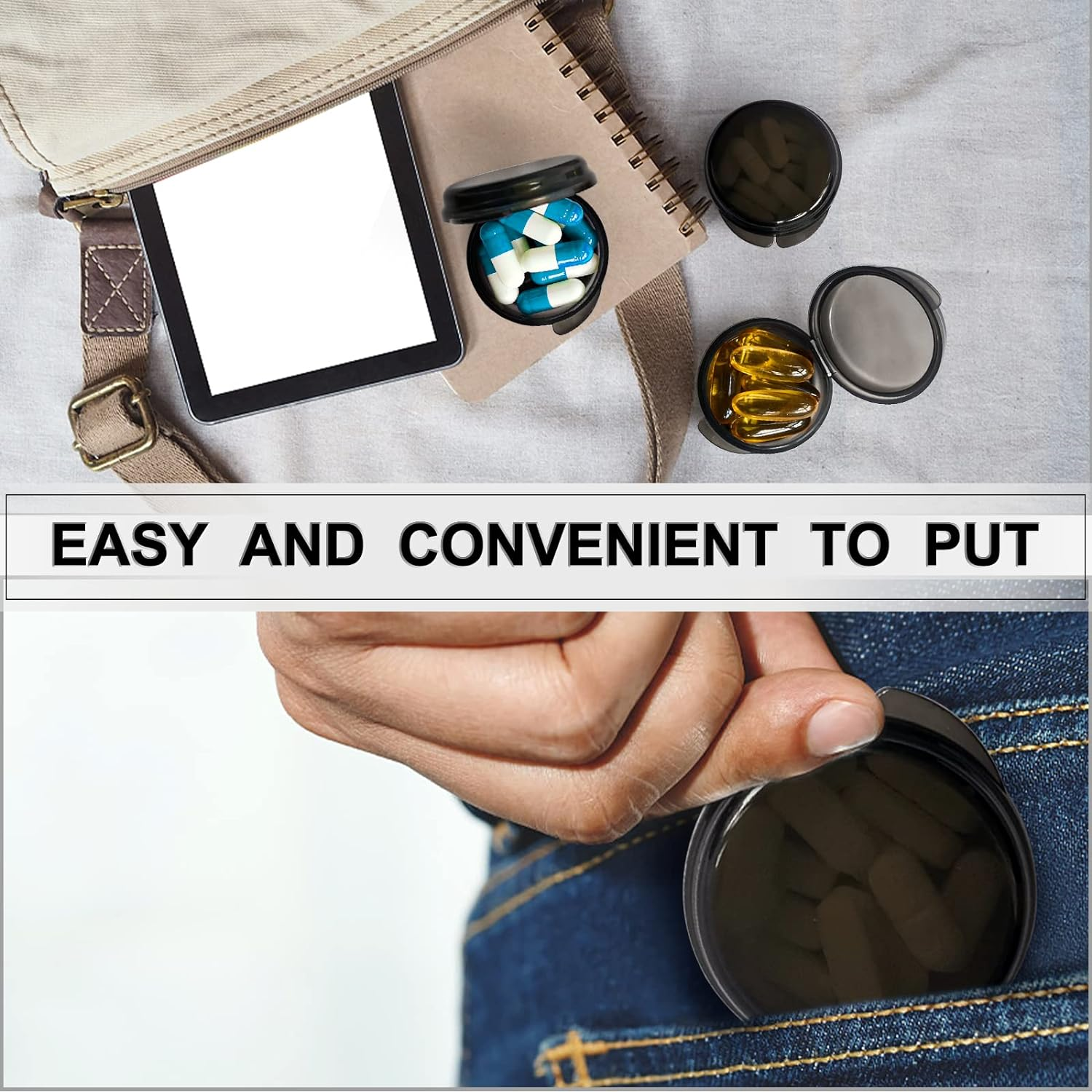 3 Pack Small Pill Box, round Case, Portable Mini Black Medicine,Holder Container Organizer, Travel Pill Case Medicine Storage Container image number 1