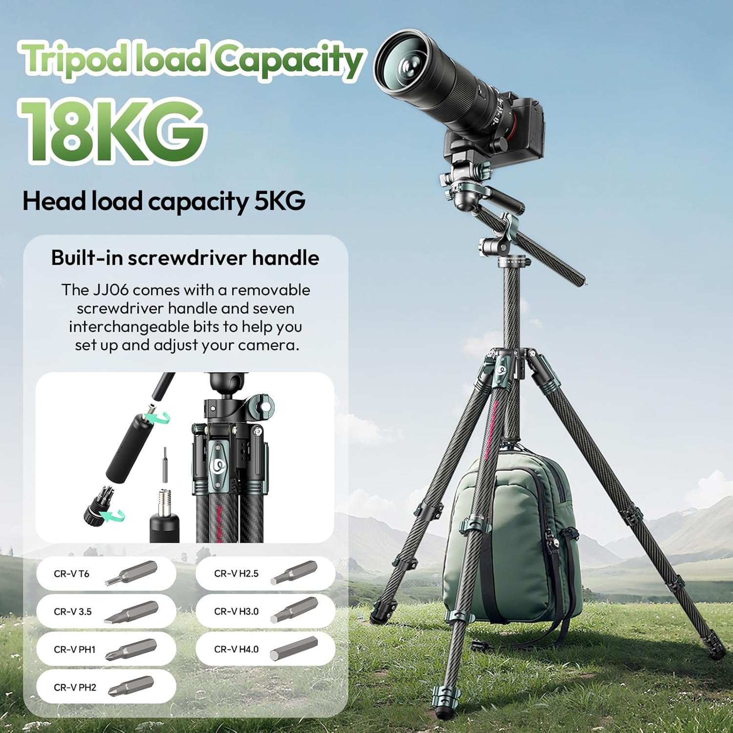 ULANZI JJ06 Glidego Camera Tripod, 73.6"/187Cm Lightweight Carbon Fiber Travel Tripod with 360&deg; Ballhead, Horizontal Video Tripod W Central Column, for Cameras/Dslr/Camcorder, Maxload 18Kg/39.6Lbs image number 1