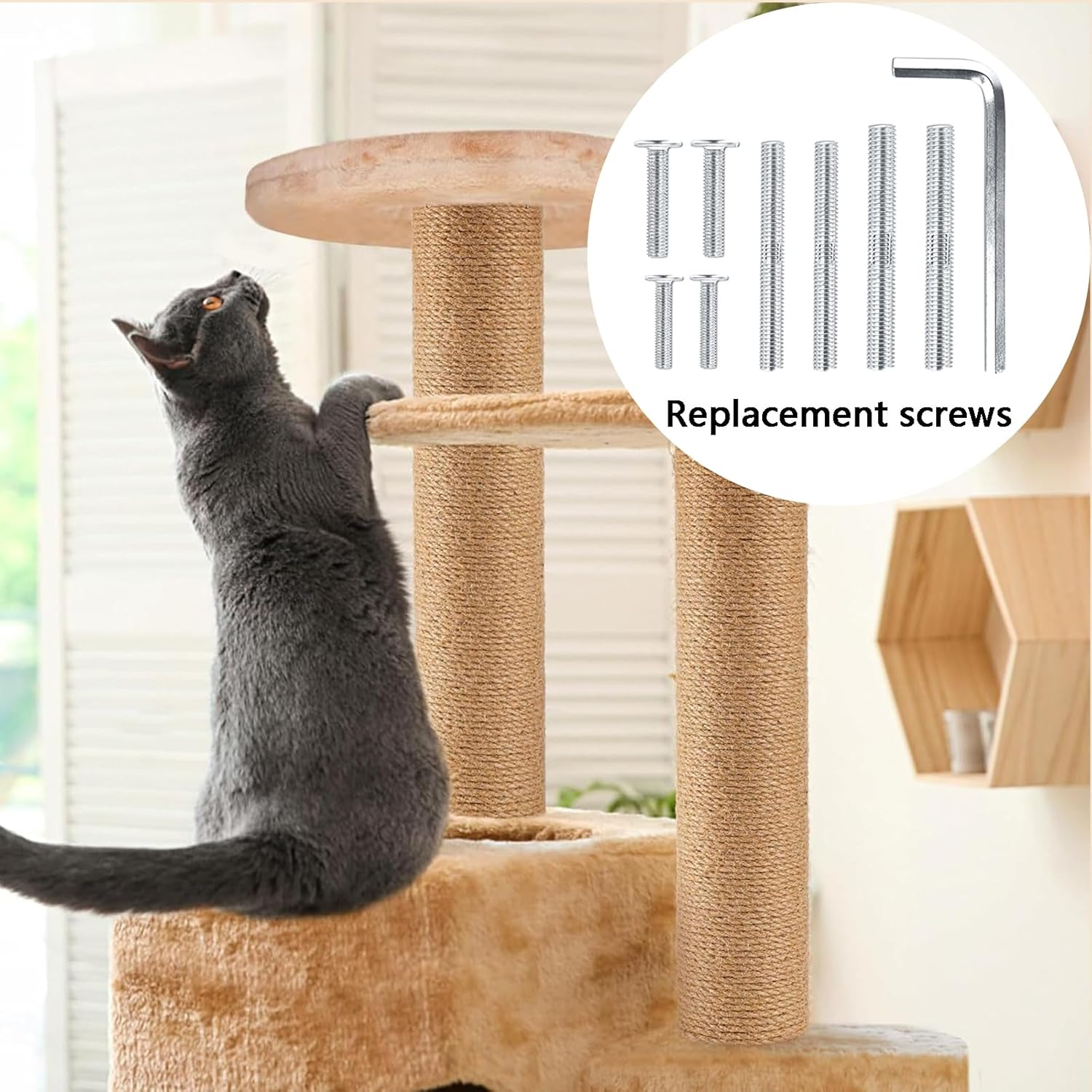 Replacement Screws for Cat Scratching Posts - M8 & M10 with Allen Key (4 Bolts & 4 Screws) - No Cat Scratching Post Included image number 3