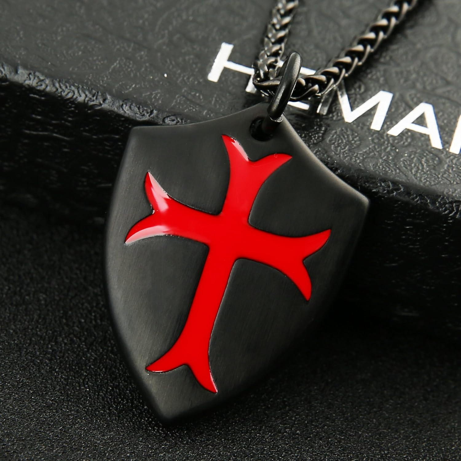 HZMAN Stainless Steel Knights Templar Cross Necklace Joshua 1:9 Shield Pendant with 22+2Inches Chain image number 1
