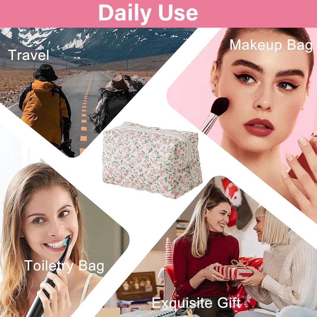 CATOR Flower Cosmetic Bag, Small, Portable Toiletry Bag, Make up Bag, Multifunctional Makeup Bag Organiser for Travel, for Women and Girls (B) image number 6