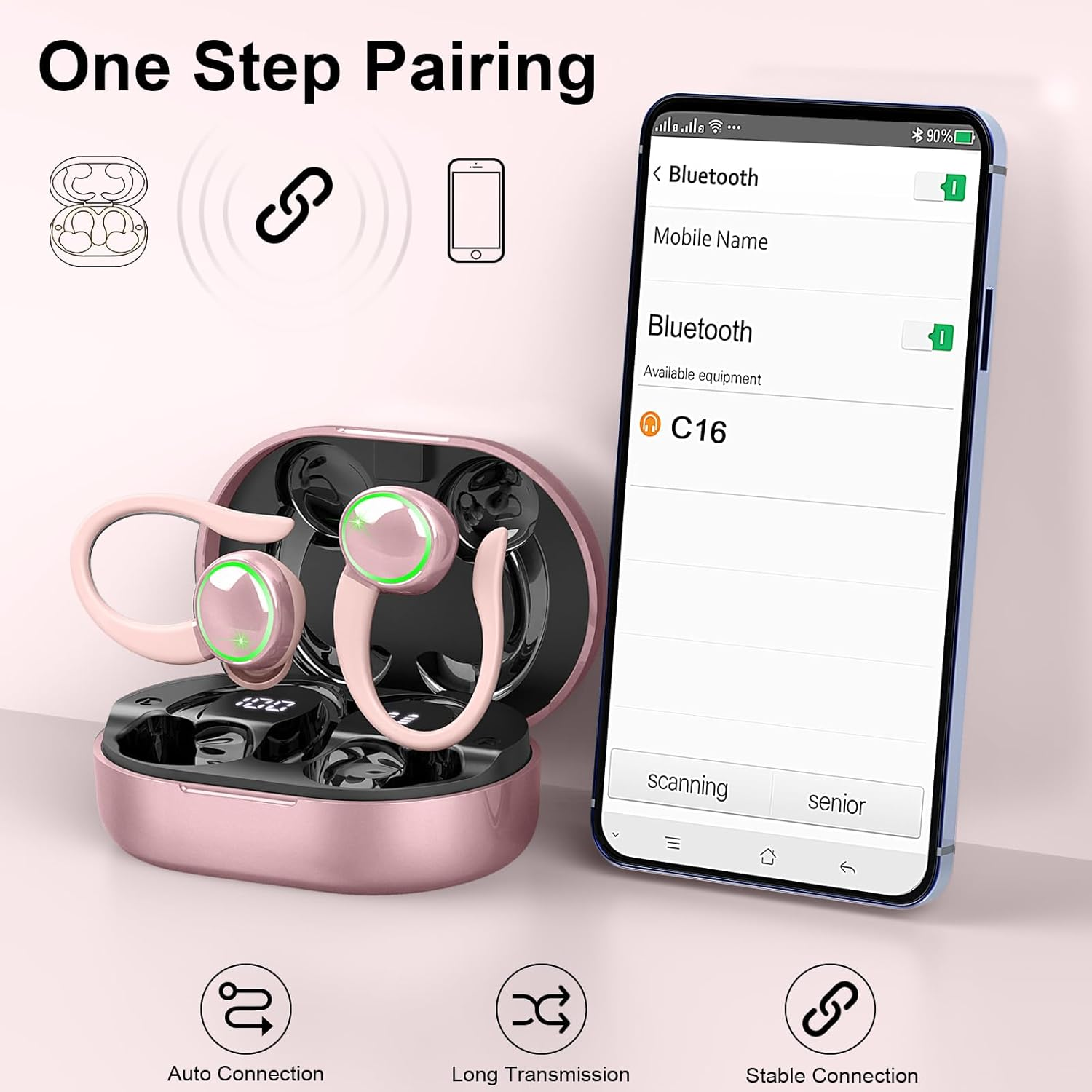 Matast Wireless Earbuds, Bluetooth Headphones Sports, IP7 Waterproof Headset with Earhook Workout, 50H Playback Over-Ear Buds with ENC Noise Cancelling Mic, Deep Bass Fitness Earphones Gym Running