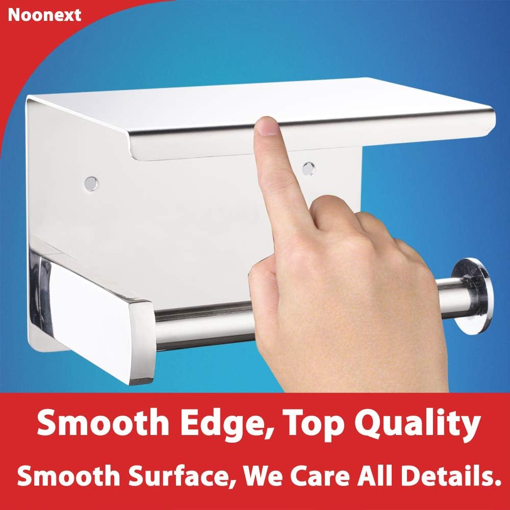Toilet Paper Holder with Shelf Wall Mounted, Adhesive Toilet Paper Roll Holder, Stainless Steel Tissue Roll Dispenser Storage, Adhesive No Drilling or Drilling with Screws (Polished Chrome) - Gold image number 7