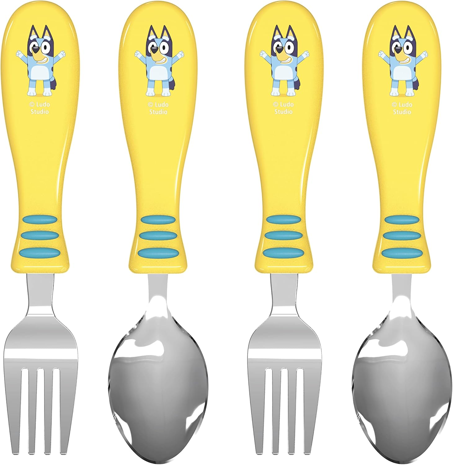 Zak! Designs Bluey Kid Flatware Fun Character Art on Both Utensils, Non Slip Fork and Spoon Set Is Perfect for Encouraging Picky Eaters to Finish Their Plates, 2 Pack (4 PCS)