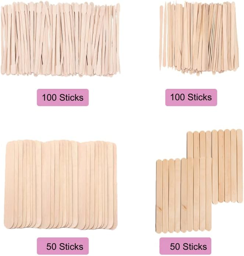 Mibly 4 Style 300 Pcs Assorted Wooden Wax Sticks for Body Legs Face and Small Medium Large Sizes Eyebrow Waxing Applicator Spatulas for Hair Removal or Wood Craft Sticks image number 1