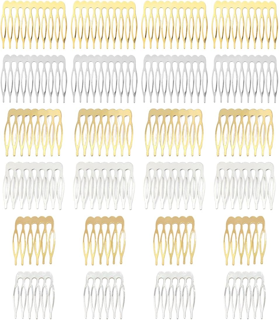 24 Pieces Metal Side Combs Veil Combs Side Comb for Women Hair with Teeth for Hair Accessories with Silver and Gold Chignon Clip image number 3