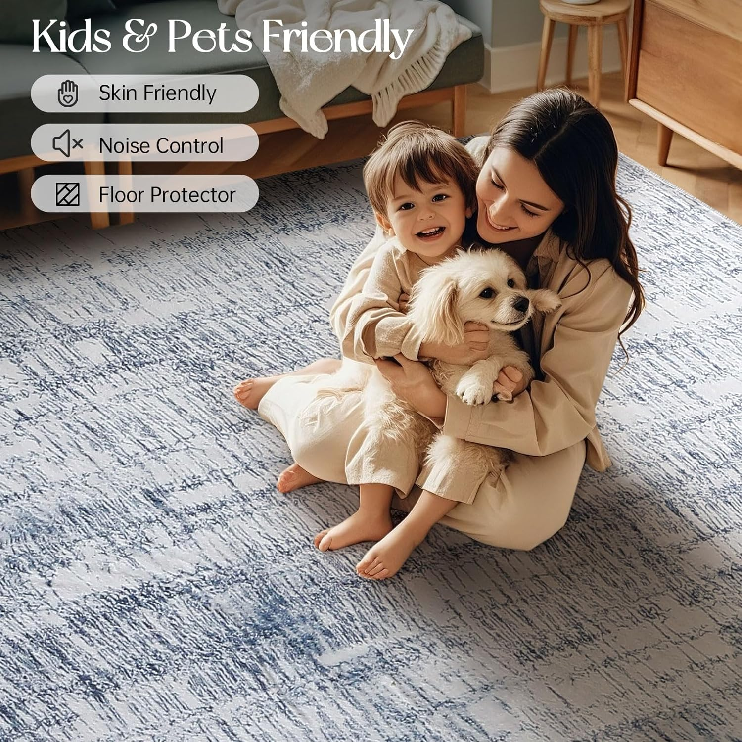 Tinyboy-Hbq Living Room Rugs Bedroom Area Rugs Modern Area Rugs Non Slip Abstract Rug Washable Rugs Soft Short Pile Rugs for Bedroom Floor Mats Carpet (Abstract Light Blue/Multi, 200 X 300Cm) image number 1