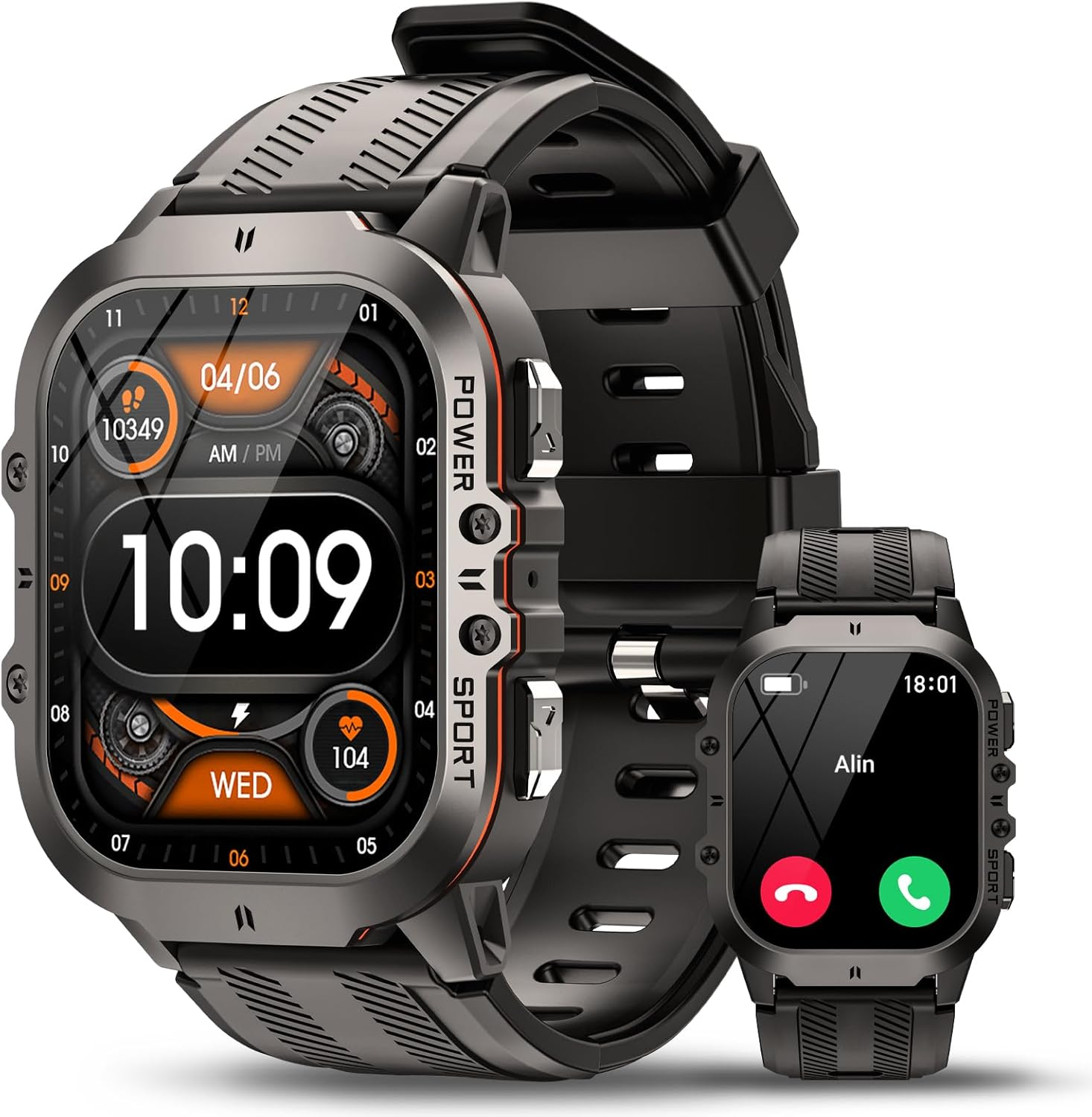 Rugged Smart Watch, 1.96-Inch AMOLED HD Display, Waterproof Fitness Step Count with Bluetooth Calling, 100+ Sport Modes, Blood Oxygen & Heart Rate Monitoring, Extended Battery Life for Android/Ios image number 4