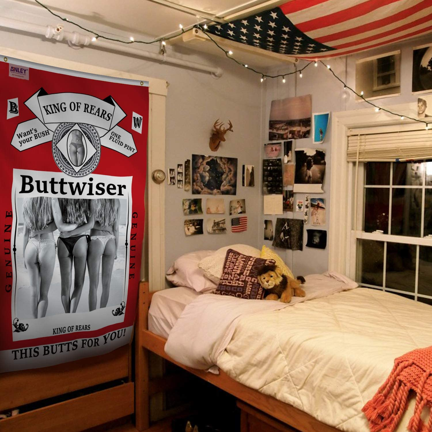 ANLEY Fly Breeze 3X5 Feet Buttwiser King of the Rears Flag - Novelty College Funny Dorm Banner - Vivid Color & Fade Resistant - Canvas Header & Double Stitched Polyester with Brass Grommets 3 X 5 Ft image number 3