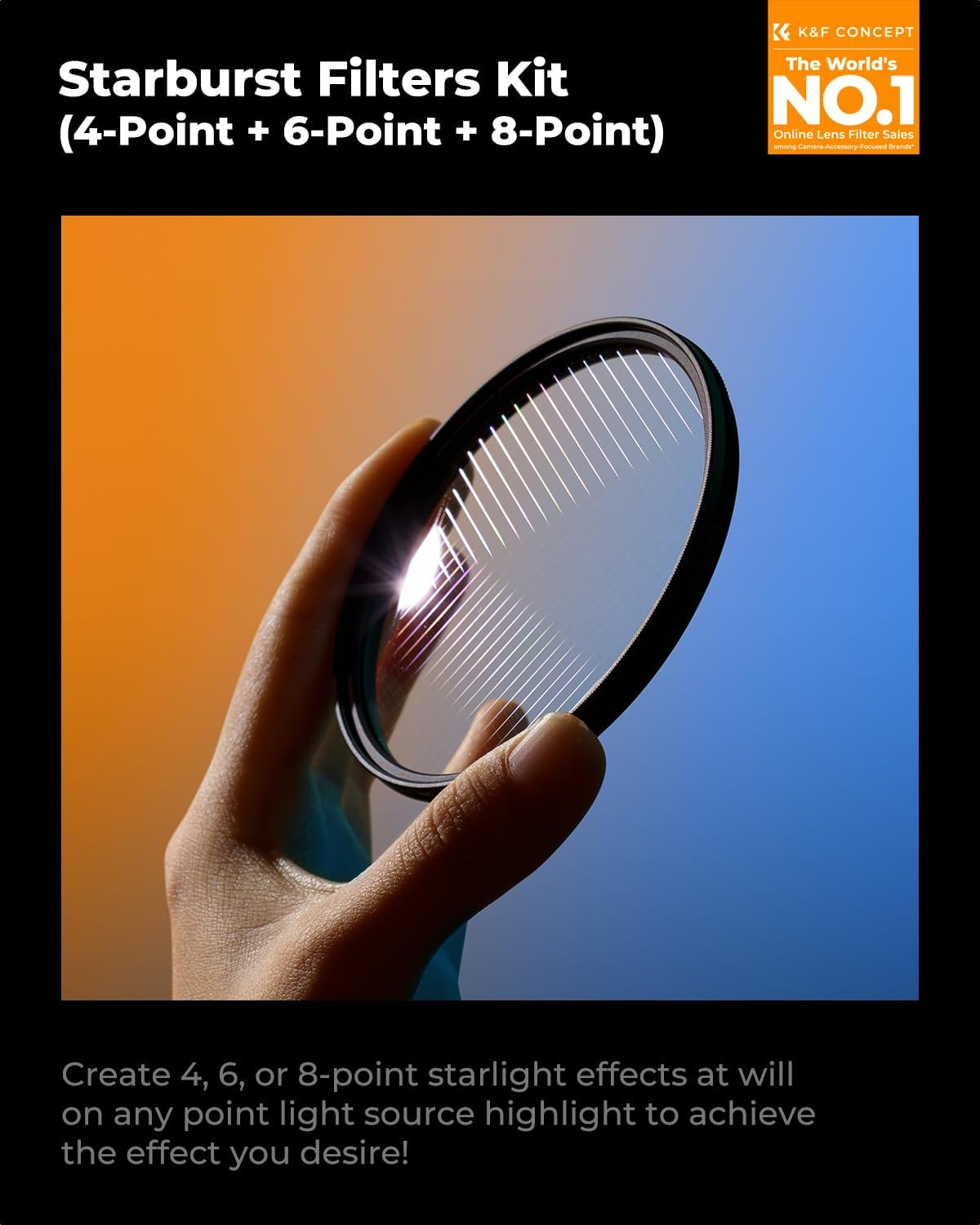 K&F CONCEPT 82Mm Star Filters Kit (3 Pcs) - 4/6 / 8 Points Cross Screen Starburst Filters Set with 3 Cleaning Cloth for Camera Lens 18 Layer Coating Ultra Slim Optical Glass(Nano-K) image number 4
