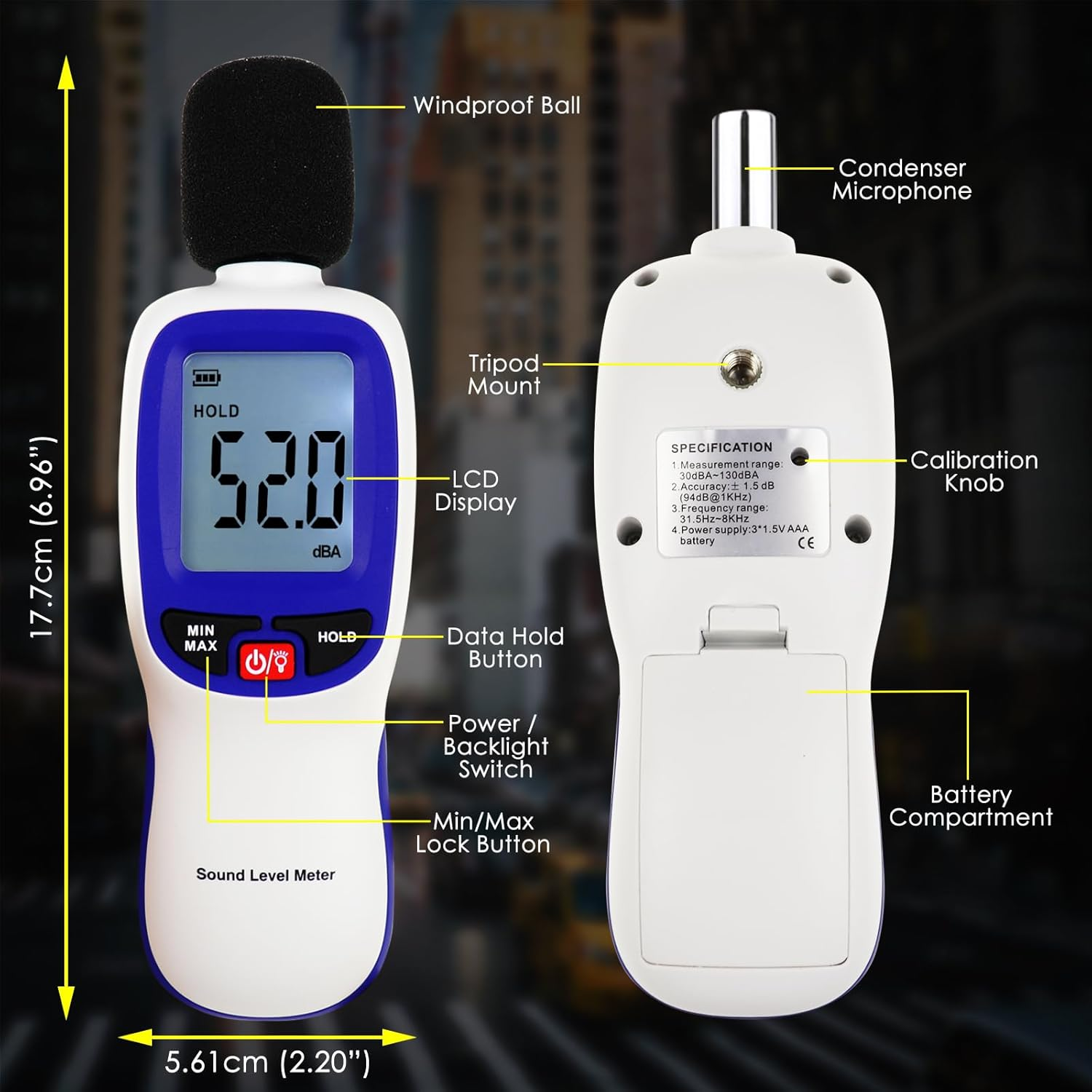 Decibel Meter Bluetooth Digital Sound Level Meter with APP Datalogger, 30-130Dba Wireless SPL Meter High Accuracy, 20,000 Records, Max/Min/Hold, Alarm &ndash; Noise Tester for Home, School, Factory and Etc. image number 1