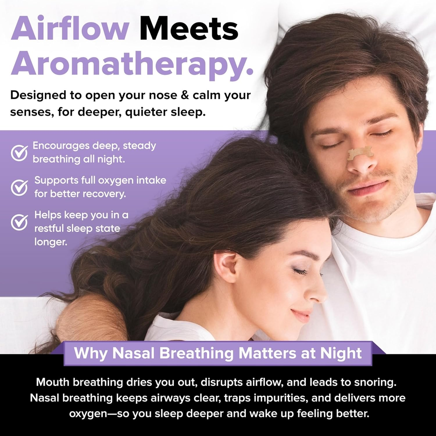 Night Strips &ndash; Lavender (30 Pack) Scented Night Nasal Strips: Gentle Relief for Snoring, Congestion & Mouth Breathing &ndash; Comfort for Sleep, Allergies & Deviated Septum image number 4