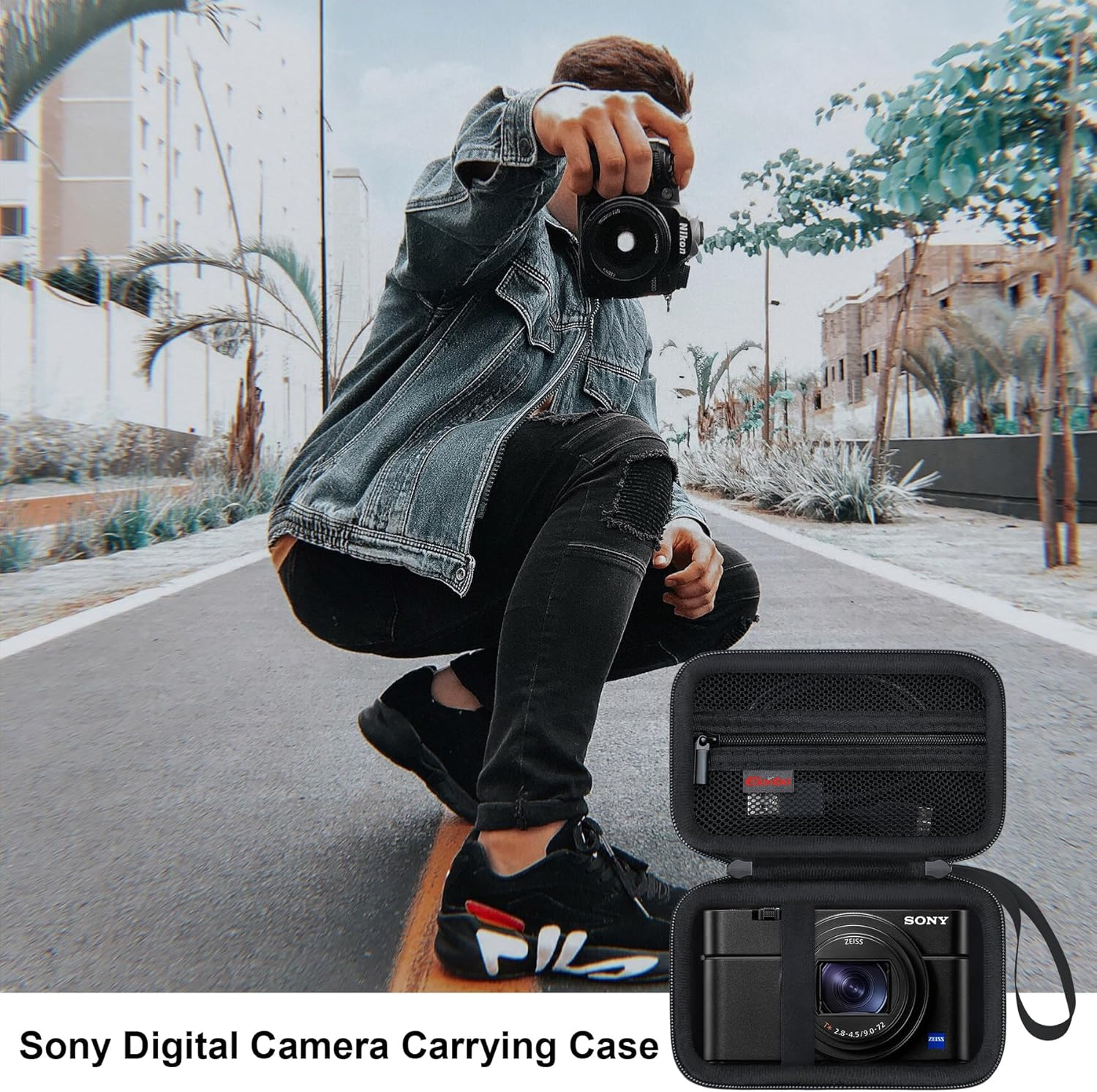 Elonbo Camera Case for Sony RX100 VII/VI/V/IV/III, Vlogging Travel Bag, Video Storage Holder. Black