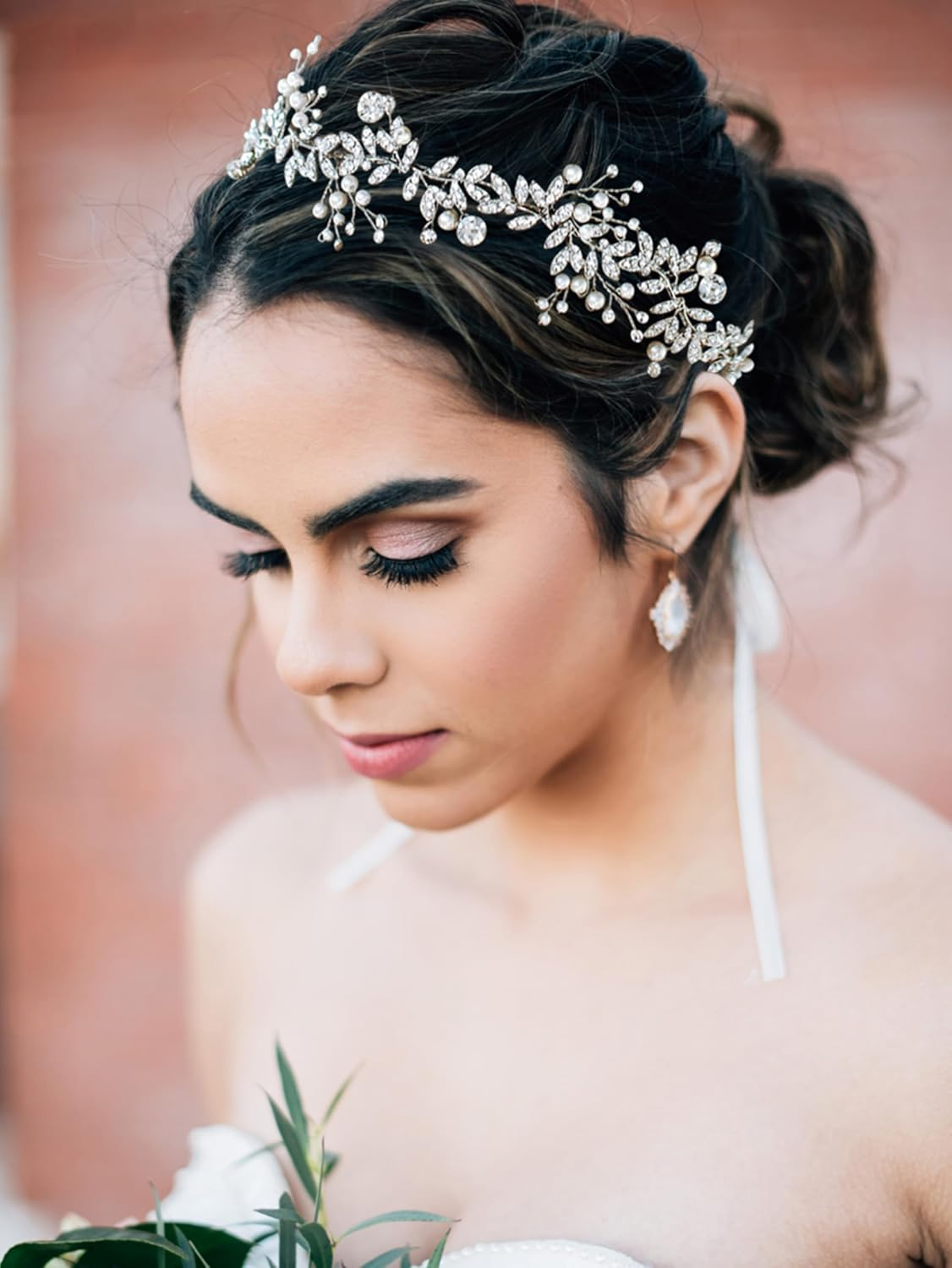 SWEETV Pearl Rhinestone Hair Vine Band Bridal Headband Tiara - Bohemian Hair Accessories, 1 Count (Pack of 1), Crystal Simulated Pearl image number 4